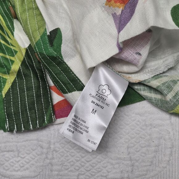 Farm Rio Womens White Tropicalistic Linen Button Mini Dress Medium Floral Beachy - Picture 7 of 13